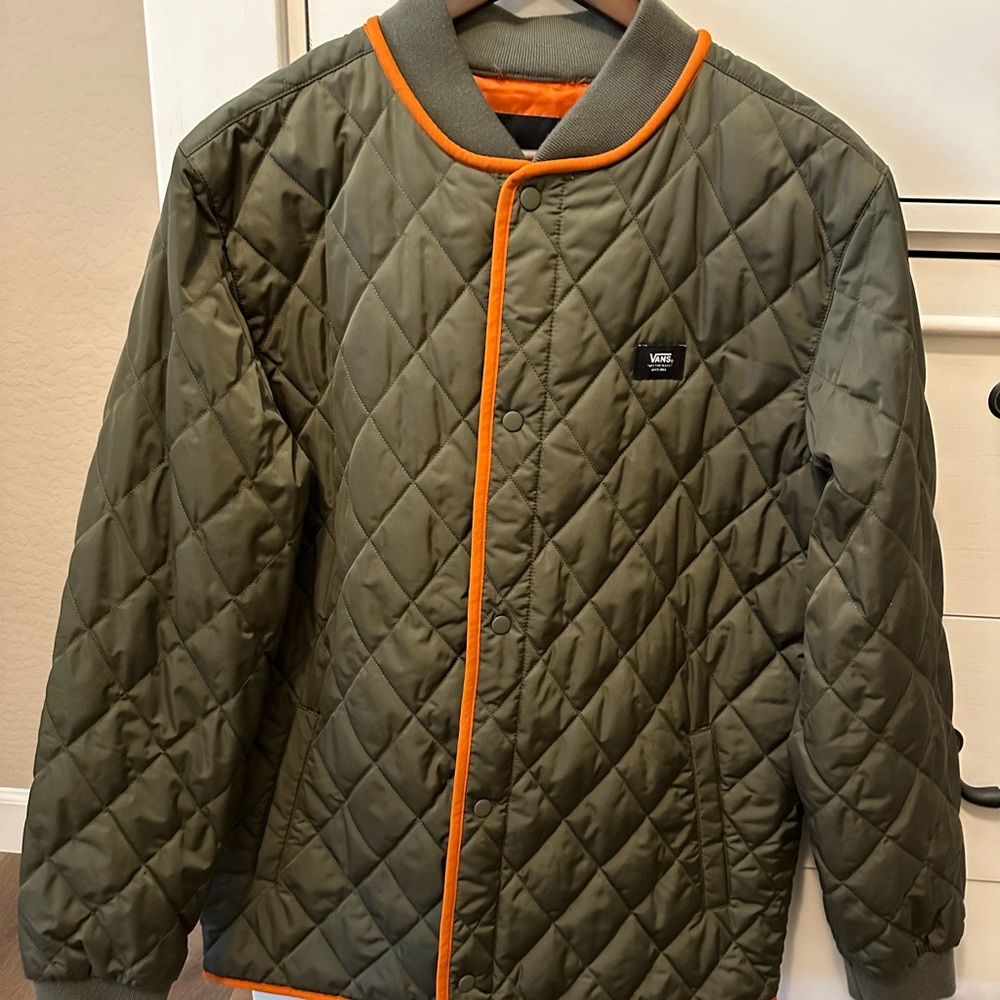 Vans Off The Wall Snap Up Pockets Long Sleeve Quilted Jacket Men M Green